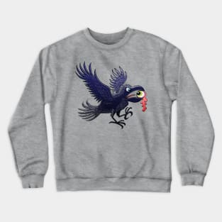 Evil crow ripping out and stealing an eyeball for a Halloween witch potion Crewneck Sweatshirt